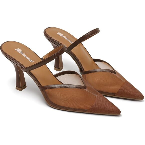 Brown Mesh Women's Heels - Picture 1 of 4